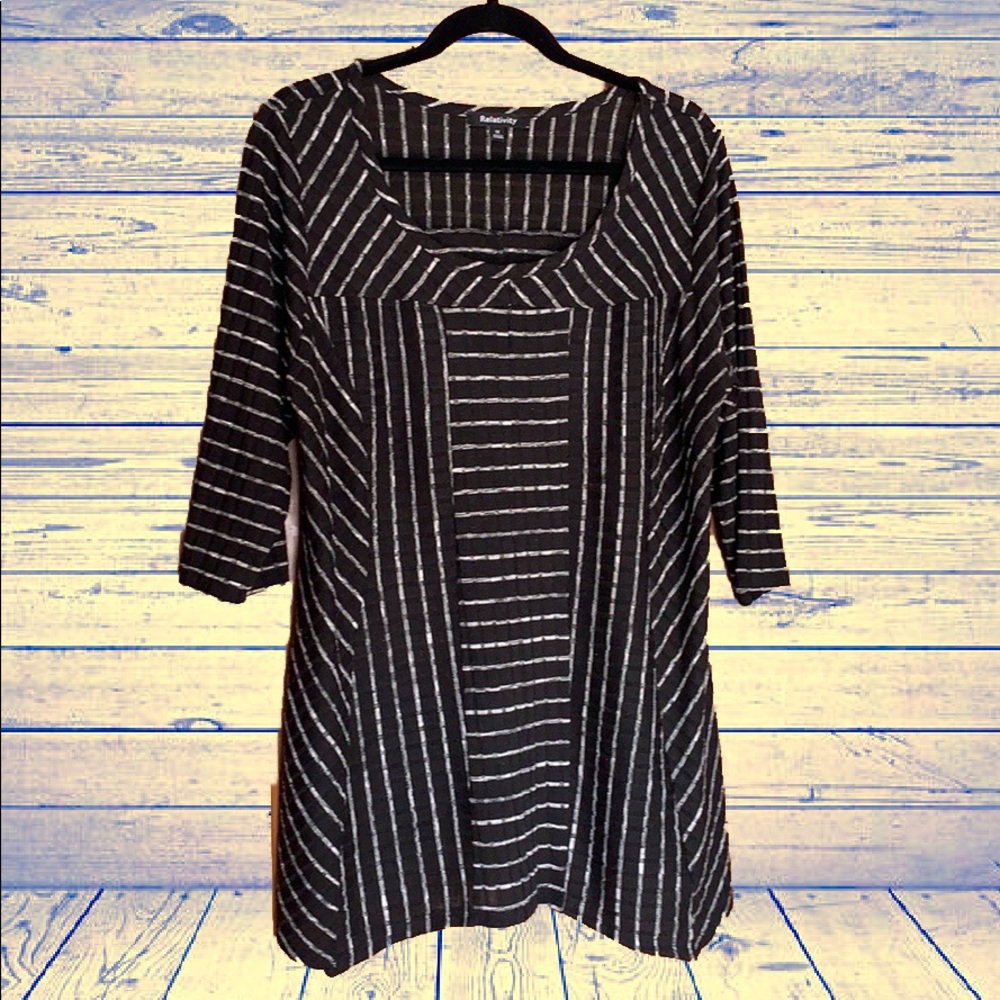 Ladies black and gray striped knit top